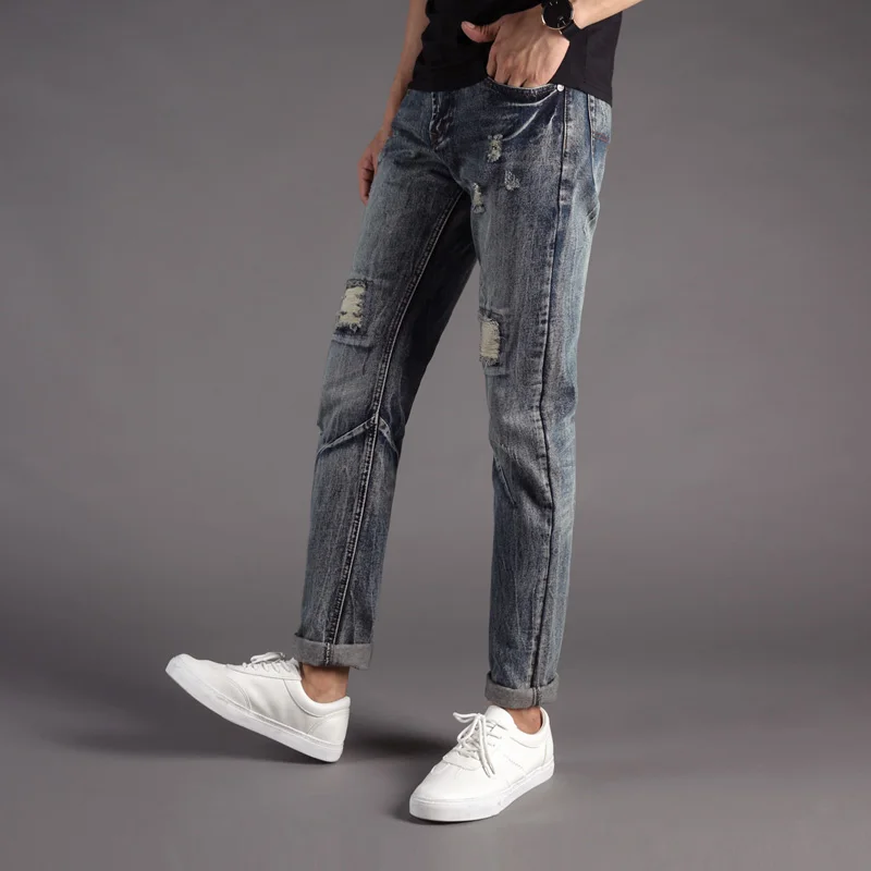 Итальянский дизайнер Для мужчин Джинсы для женщин Высокая Качественный 100% хлопок Рваные джинсы Для мужчин прямой крой длинные джинсовые