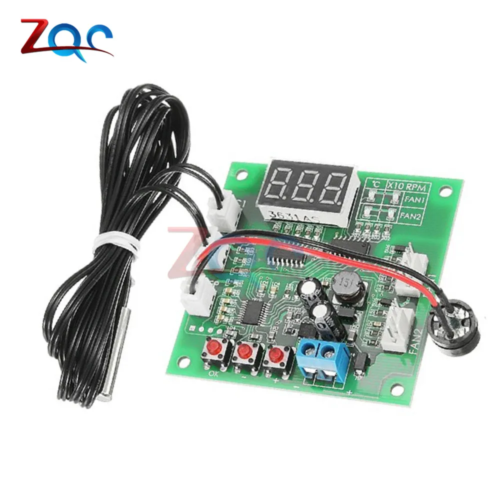 Two Way Heat Dissipation PWM Four Wire Fan Temperature Controller 12V 24V 48V Temperature Speed LED Display Stop Alarm Board
