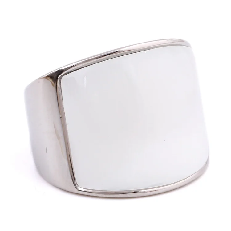

Red/White Natural Stone Stainless Steel Opals Ring Big Wide Mens Signet Rings Punk Personality Jewelry Gold Silver Color