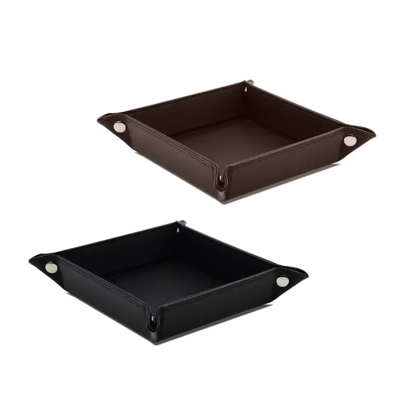 

1Pc Black Brown Jewelry Valet Tray PU Leather Nice Fold Snaps Design Catchall Jewelry Display Key Wallet Coin Box