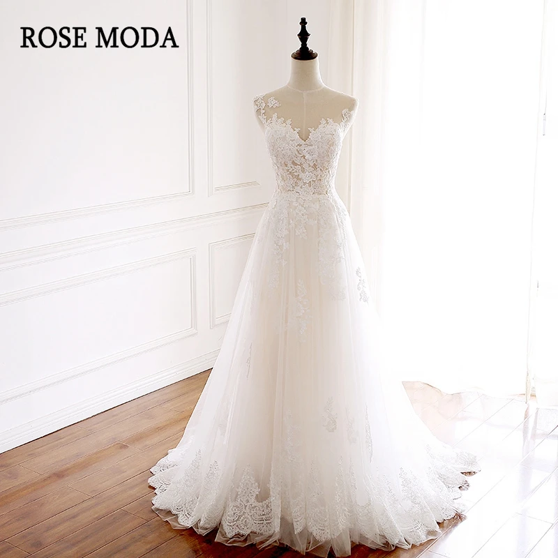 

Rose Moda Boho Wedding Dress Lace Backless Wedding Dresses 2019 Real Photos Custom Make