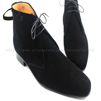 

cie Free Shipping Custom Bespoke Handmade Pure Genuine Calfskin Leather Outsole Men's Boots color black suede Soft Casual No.A35