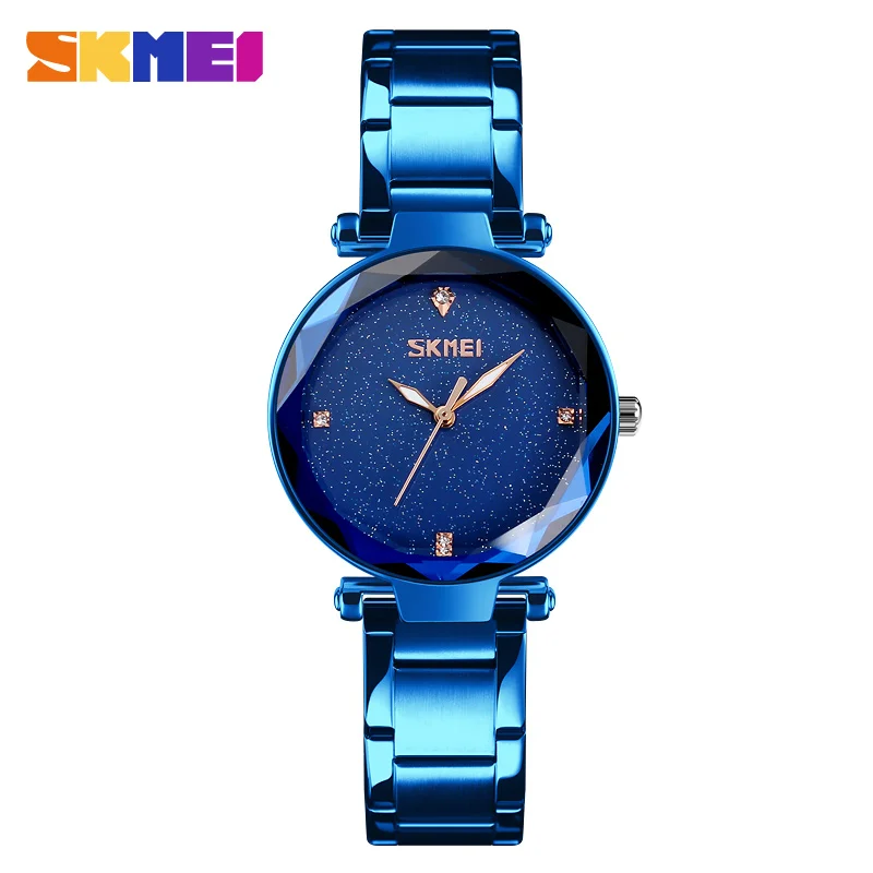SKMEI 9180 кварцевый Для женщин часы элегантный топ брендовые роскошные дамы просто Повседневное Для женщин наручные часы Нержавеющая сталь часы reloj mujer - Цвет: blue
