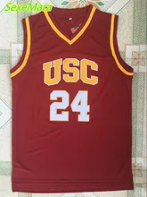 SexeMara Mens Brian Scalabrine 24# USC Trojans College Throwback Basketball Jersey Stitched Red Shirt Free Shipping