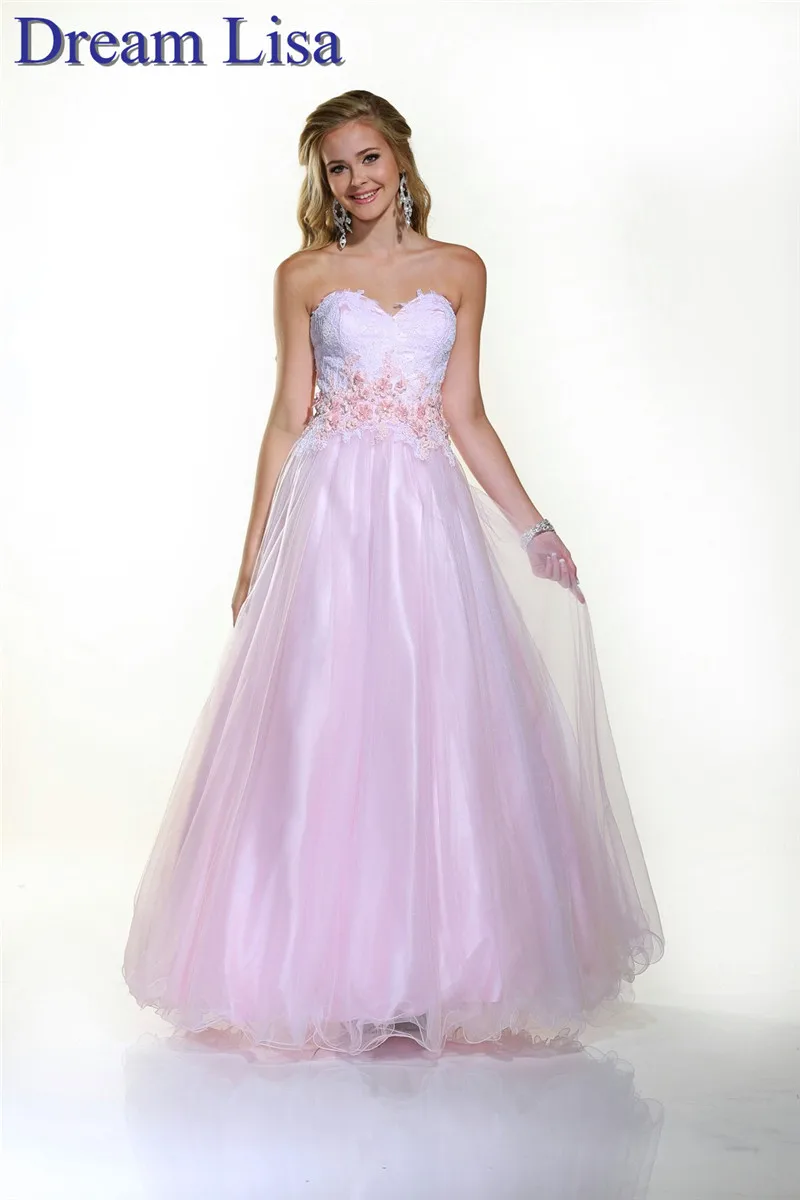 Lace Prom Dress 2015 A Line Pink Prom Dresses Floor Length Long Evening