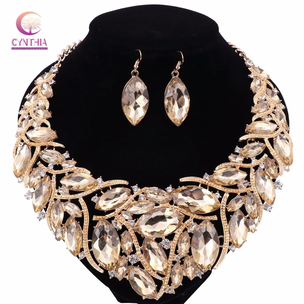 6 colors fashion Women jewelry sets Trendy necklace with boho earrings statement necklace for party wedding