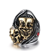 

Titanium double skull ring Stainless steel devil head domineering ring jewelry best friends gift High-quality wholesale G0294