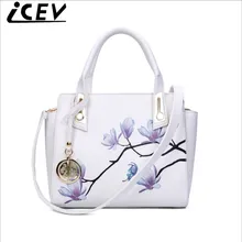 ICEV Organizador Marca 2017 Famosas Marcas de Diseño de Bolsos de Cuero de Impresión de la Flor del Bolso de Hombro de la Señora de Calidad Superior Maletas