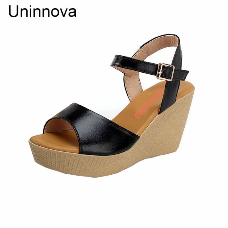 

Женские сандалии на танкетке с ремешком на щиколотке из натуральной кожи, Легкая удобная повседневная обувь, Uninnova WSA075