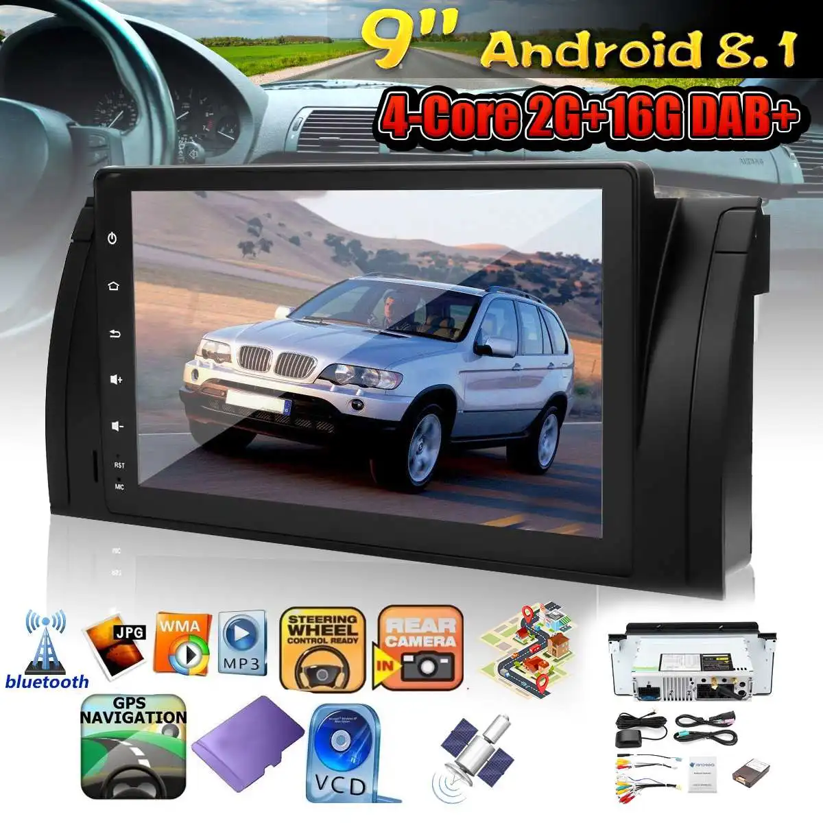 

9 Inch Android 8.1 3G 4G bluetooth Car Dash Video GPS Stereo Radio Wifi MP5 Player One Din Multimedia Player For BMW E39 X5 E53
