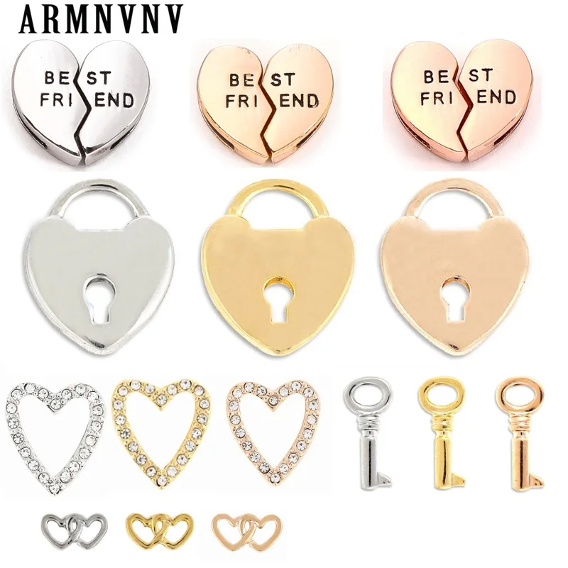Hollow Small Interlocking Hearts Keys Broken Heart Slide Charms Keepers for Leather Mesh Keeper Bracelets Accessories Making | Украшения и
