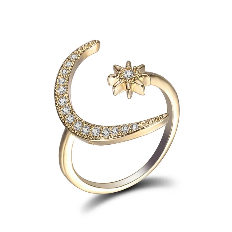 Трендовое женское кольцо полумесяц и крошечная звезда подарок для женщин и девушек милые регулируемые кольца - Цвет основного камня: Золотой