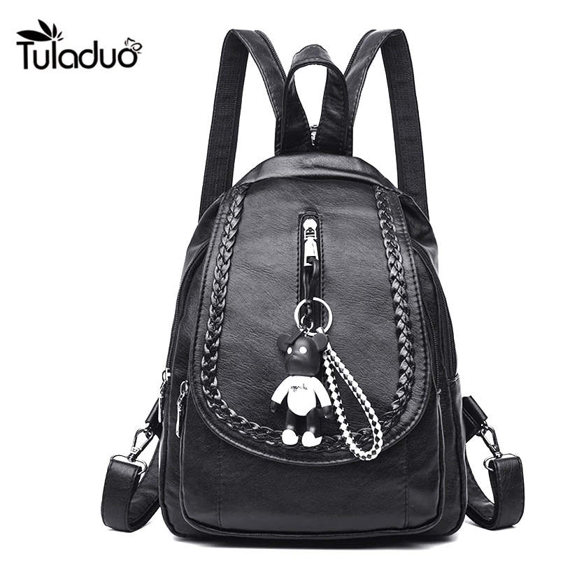

2018 New Women Backpack Black Bags Travel Bag High Quality PU Leather Tassel Back Pack Female For Teenage Girls School Bagpack