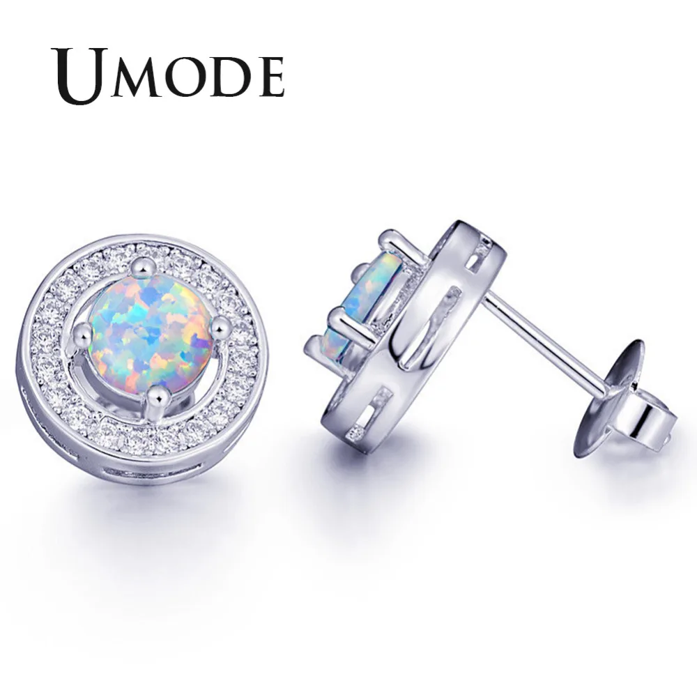 

UMODE Fashion White Gold Stud Earrings for Women Party Opal Earrings Zirconia Jewelry 2018 Pendientes Mujer Moda Bijoux AUE0408
