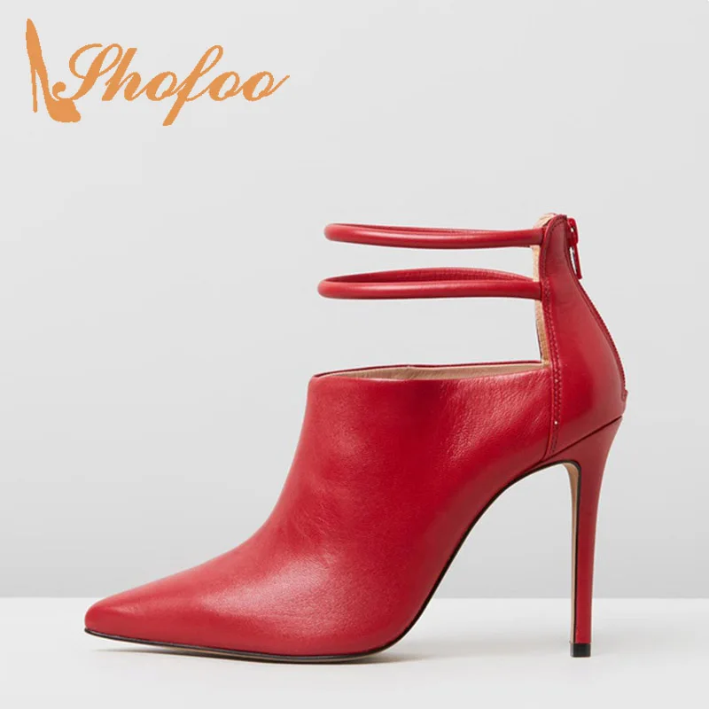 

Red Black High Stilettos Pointed Toe Ankle Boots Thin Heels Woman Zipper Large Size 11 15 For Ladies Booties Shoes Fashion 2019