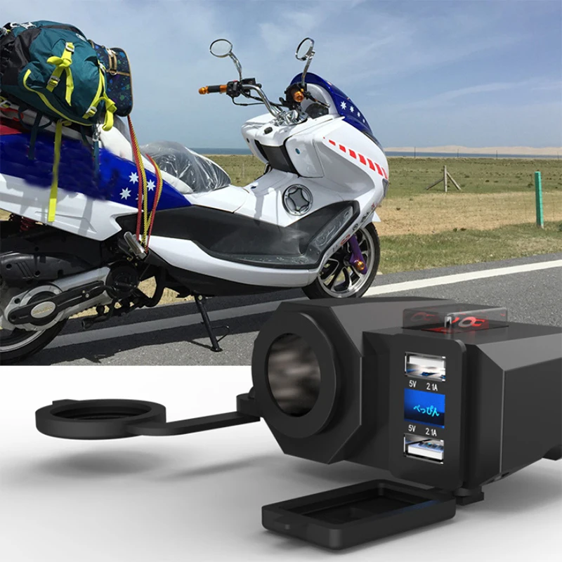 

Motorcycle Charger 5V 2.1A Output Dual Usb Ports And Cigarette Lighter Socket Outlet Design With Waterproof Independent Switch