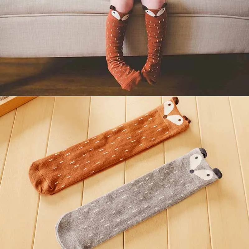1 Pair Cartoon fox pattern baby socks Newborn Baby Kids Cotton Arm Leg Warmers baby floor Socks kids middle length socks