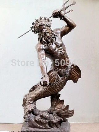 

fast Shipping29"huge Greek myth Bronze Sea king Poseidon Neptune merman Fish Statue