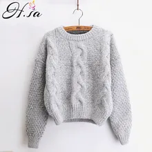 H.SA Women Sweaters Warm Pullover and Jumpers Crewneck Mohair Pullover Twist Pull Jumpers Autumn 2017 Knitted Sweaters Christmas