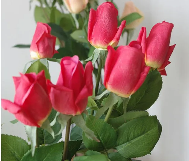 Высокое качество реальные на ощупь розы бутон латекс искусственный цветок, украшения дома реалистичные розы, Свадебный букет невесты, 30 шт - Цвет: Rose Red