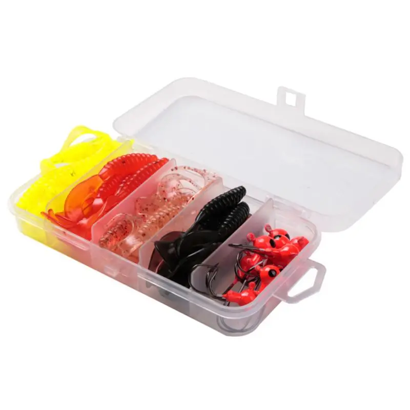 

50 Pcs/set Soft Bait Set Lead Hook Tail Fake Bionic Fishing Gear Tackles Accessories Hooks Fish With Box
