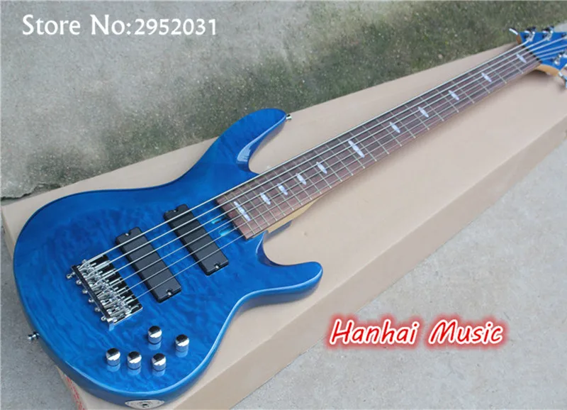 

Hot Sale Custom 6-String Electric Bass with Quilted Maple Veneer,24 Frets,Active Circuit,Maple Fretboard and can be Customized