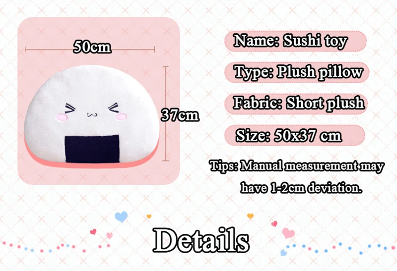 1pcs Simulation Plush Sushi Rice Toy Super Cute Sushi Rice Pillow Cushion Creative Cartoon Japanese Food Plush Stuffed Toy (2)