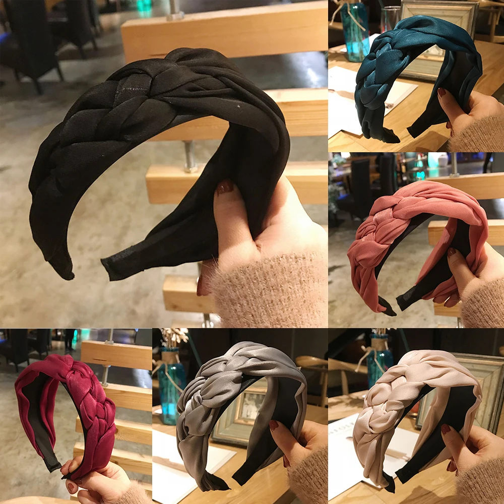 

2018 Popular Fashion Girl Twisted Knotted Headwear Wide Headband Hair Band Hair Accessory Fabric Handmade Twist Whip Headband