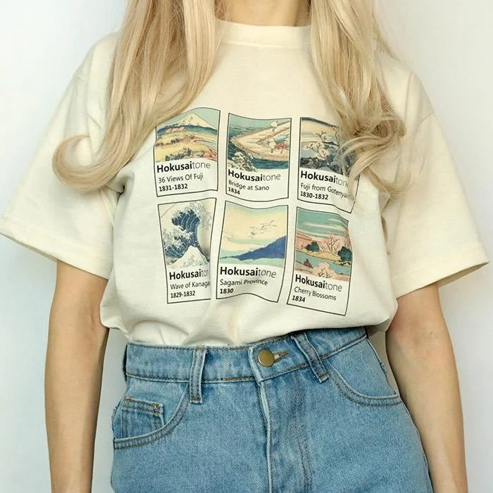 

Fashinshow-JF Katsushika Hokusai Painting T Shirt Women Short Sleeve 3D Printed Tee Tops Fashion Japanese Style Tees