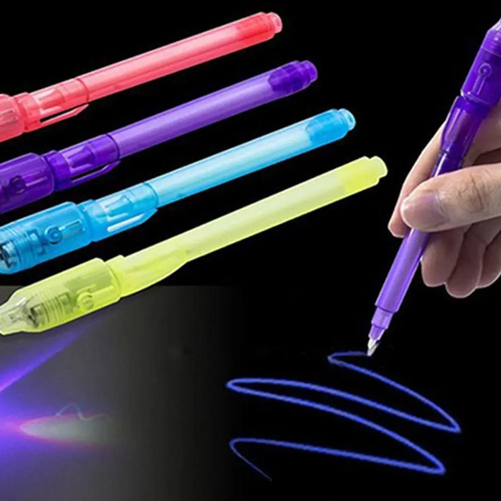 

7Pcs/Set Glow In The Dark UV Light Pen Set Invisible Ink Pen Kids Toy Pen with Built-in UV Light Gifts and Security Marking