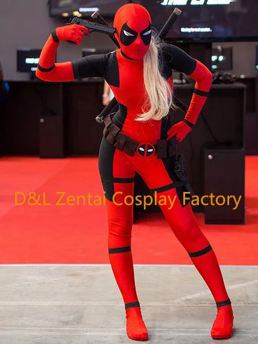 Free Shipping DHL Lady Deadpool Costume Red Black Spandex Girl font b Women b font Female