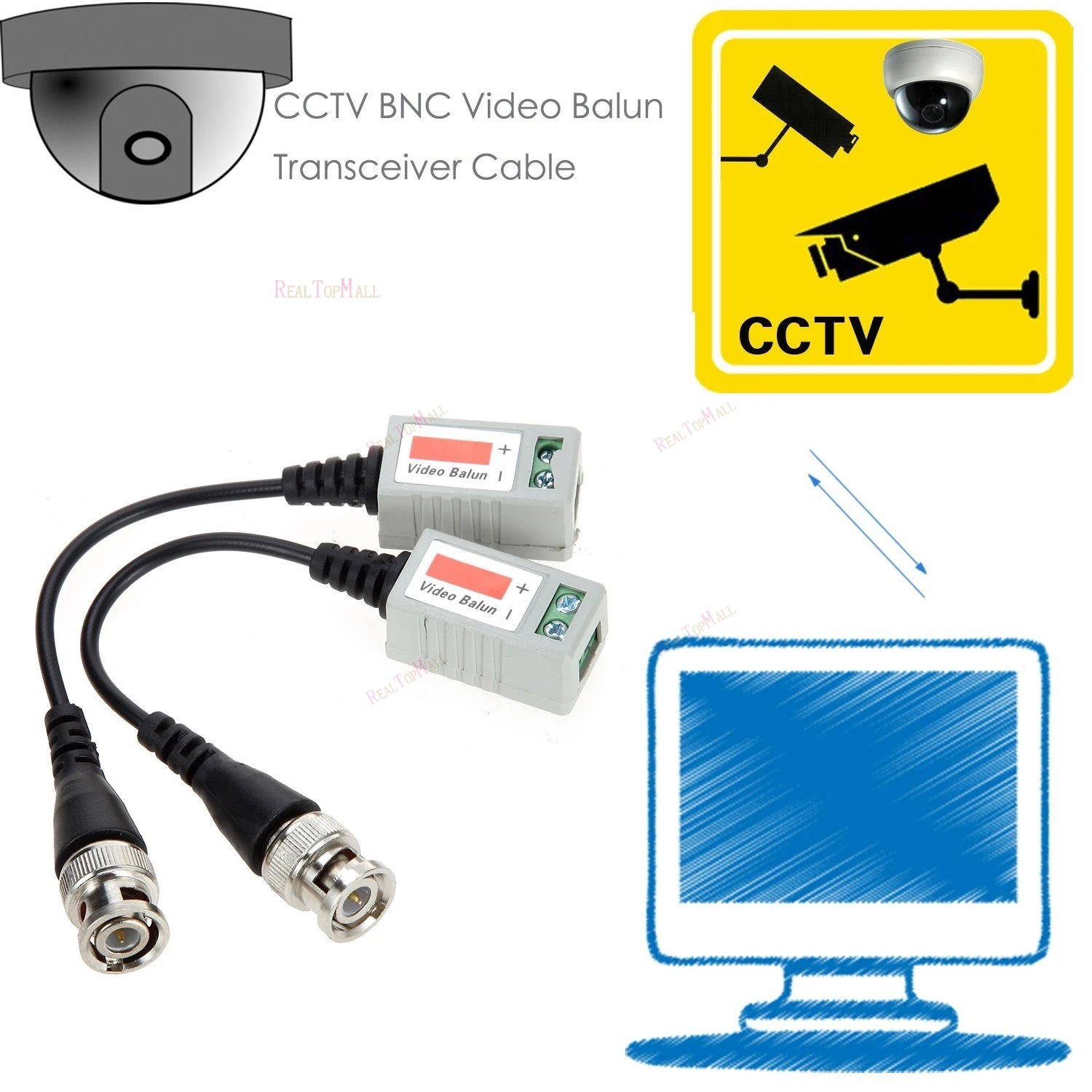 CCTV Camera Passive Video Balun Transceiver BNC Connector Coaxial Cable (6Pairs 12pcs)