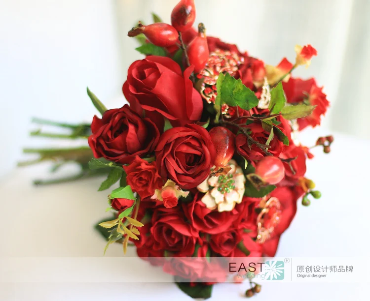 Китайский стиль, свадебный букет красных роз брошь свадебный букет ягод невесты сельский Бабочка Стрекоза Искусственный Букет