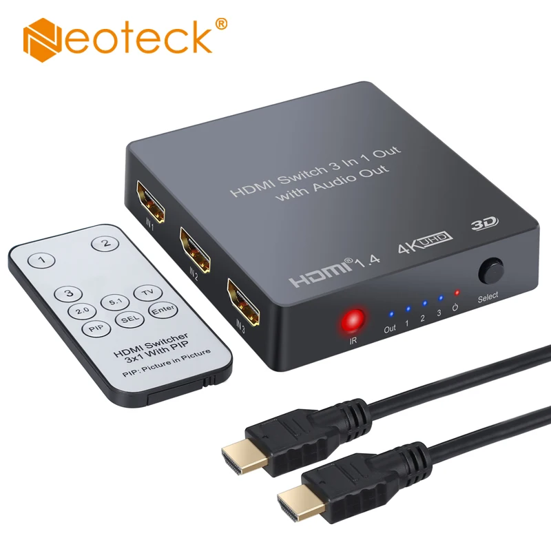Neoteck 3x1 HDMI Switch with Audio Extractor Optical Toslink Output Support 4K 3D 1080P PIP HDMI Switcher With Remote Control Neoteck 3x1 HDMI Switch with Audio Extractor Optical Toslink Output Support 4K 3D 1080P PIP HDMI Switcher With Remote Control