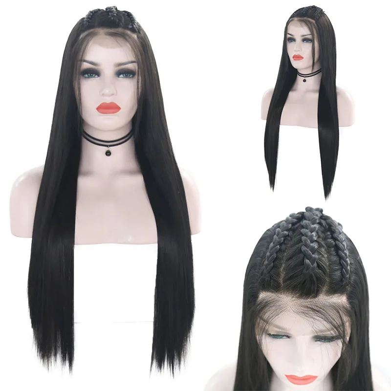 JOY& BEAUTY, черный парик на кружеве, 28 дюймов, длинные прямые синтетические волосы, коса, парик из термостойкого волокна для черно-белых женщин, парик