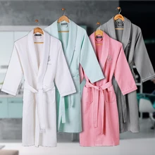 Waffle Cotton Bathrobe Men Summmer Long-sleeve Mens Robe Sweat Evaporate Couples Kimono Bath Robes Hotel SPA Robes Dressing Gown