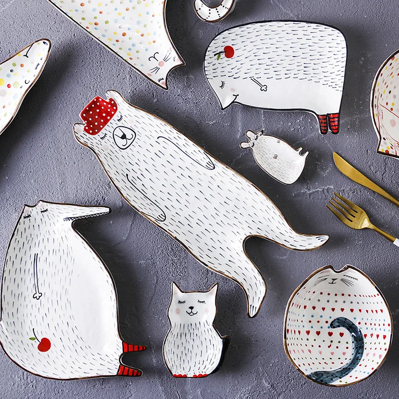 

Creative Cartoon Cute Ceramic Breakfast Plate Dinner Plates Set Tableware Wholesale Ceramic Dessert Dinnerware Cake Dishes