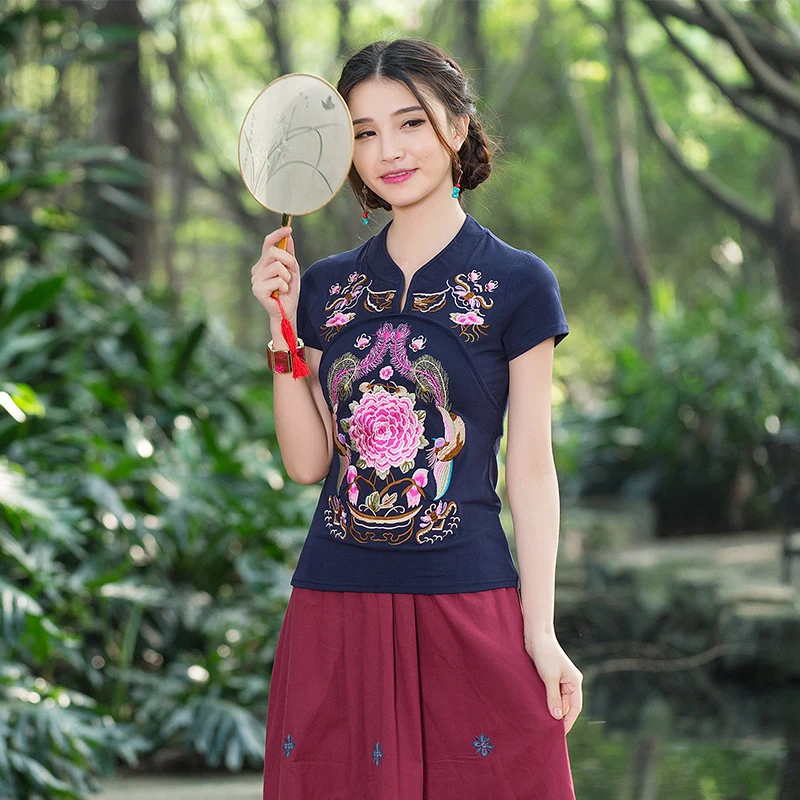 Cheap Clothes China Women Summer Ethnic Brand Short Sleeve Mandarin
