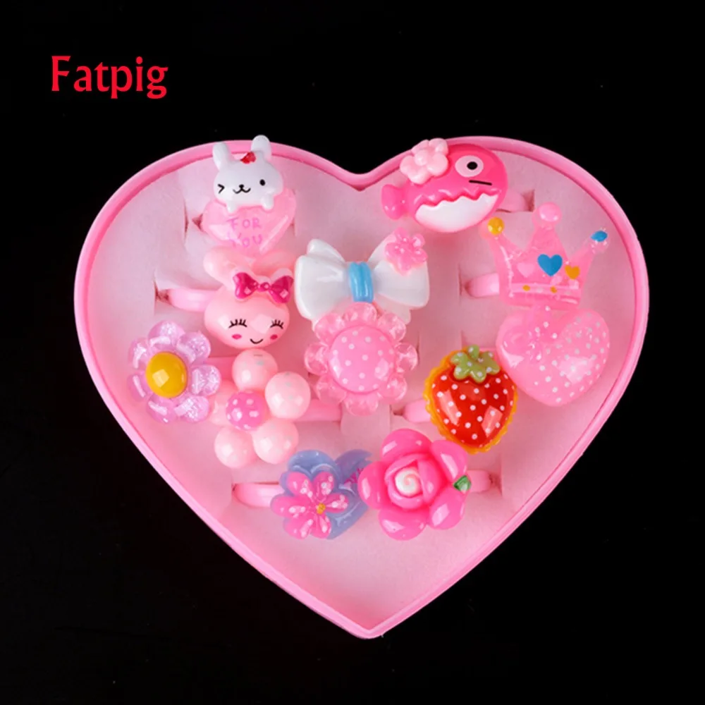 12pcs Children's Cartoon Rings Baby Kids for Girls Flower Animal Ring Set Mix Finger Jewery with Display Box | Украшения и