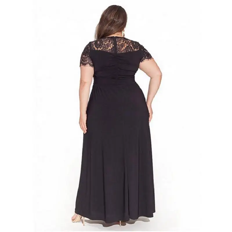 Robe De Soiree черные вечерние платья больших размеров Элегантные платья трапециевидной формы с v-образным вырезом и коротким рукавом кружевные длинные официальные свадебные вечерние платья