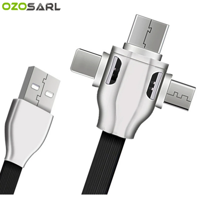 

3 in 1 USB Cable Light Display Flat Cord Micro USB Type C Cable for Huawei Xiaomi Redmi Samsung USB Cable for iPhone XR X XS MAX