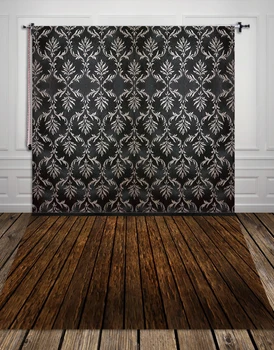 

Black Damask wall Wood Floordrop Custom Photo Prop backdrop backgrounds 5ftX7ft XT-610