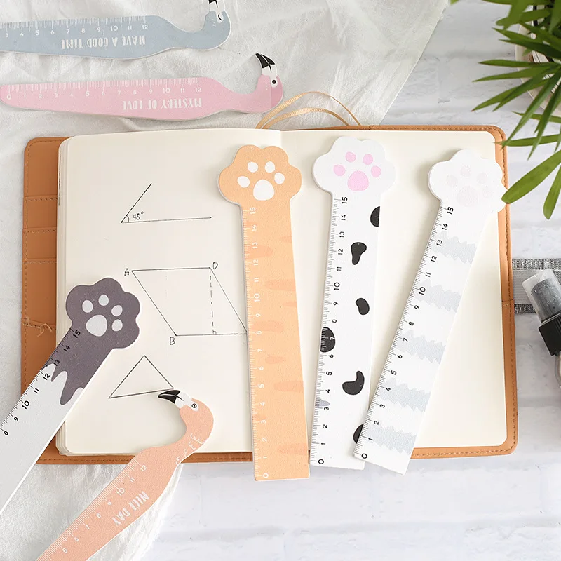 

15 cm Fantastic Flamingo Cat Paw Wooden Ruler Measuring Straight Ruler Tool Promotional Gift Stationery