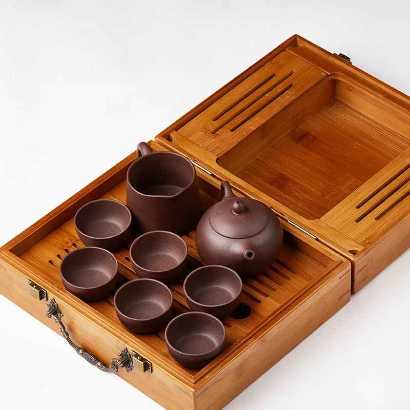  Travel tea set Zisha teapot Kung Fu tea sets Bamboo tea tray outdoor travel portable car use tea se