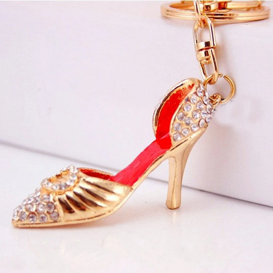 cheap Creative novelty keychain Rhinestone High heeled shoes Key Chains Ring Holder Fashion Crystal shoe keychains jewelry gift R229