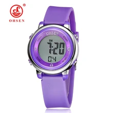 Famous brand OHSEN Girl Women sport digital LCD Watch 50M Diving Purple dial silicone strap cartoon Children wristwatch Kid Gift