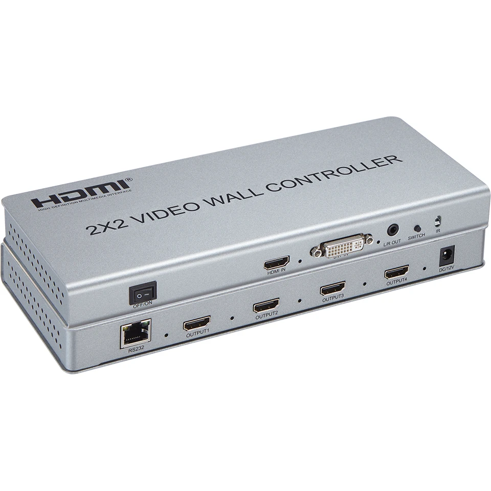 Controlador de Vídeo Wall 2×2 Processador de Vídeo Wall Suporte Dvi ou Hdmi Entrada para 4x Saída Hdmi com Áudio & Rs232 Controle