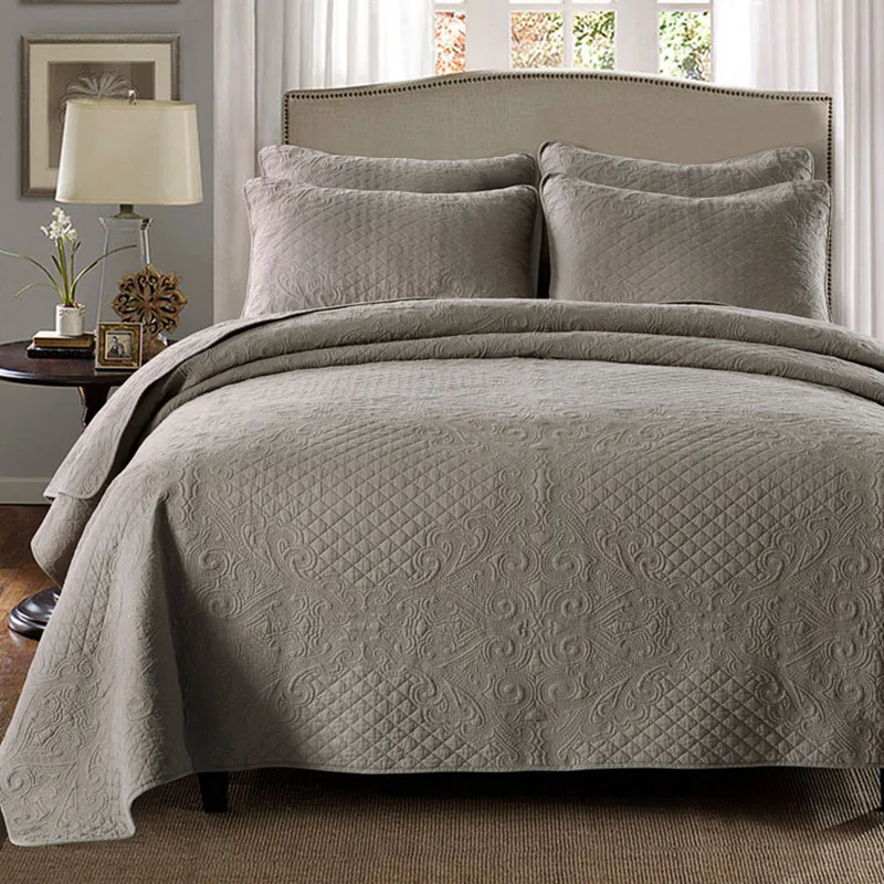 

CHAUSUB Cotton Bedspread Quilt Set 3PCS Europe Embroidered Coverlet Bed Cover Sheets Pillow Case King Queen Size Quilted Bedding