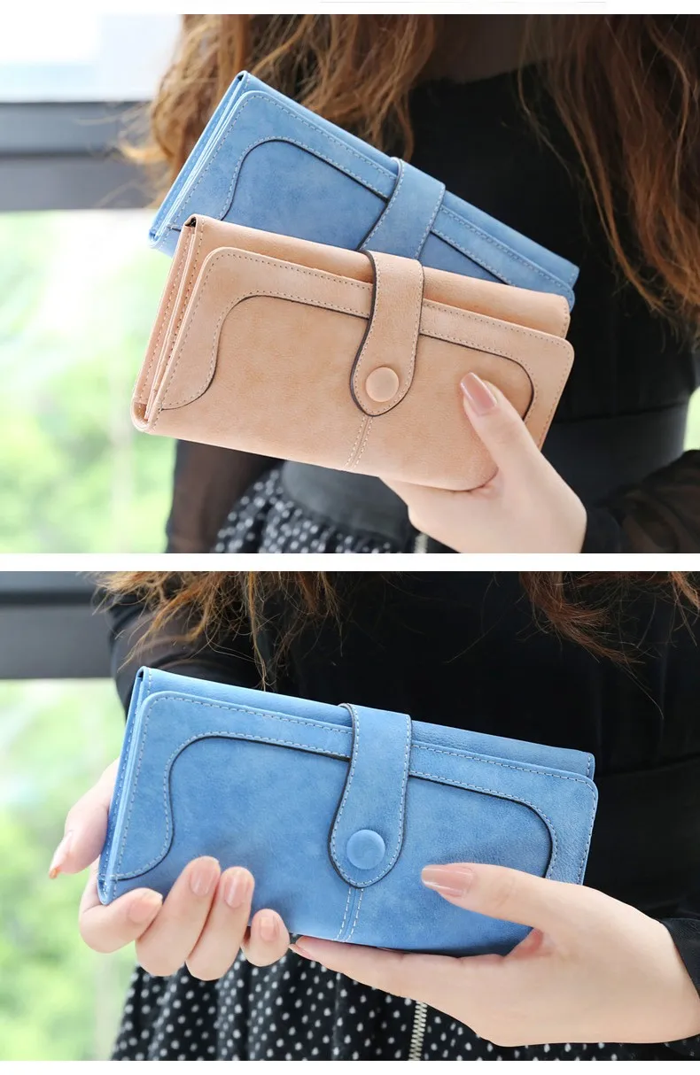 Retro Matte Stitching Long Purse Clutch Wallet Handbag