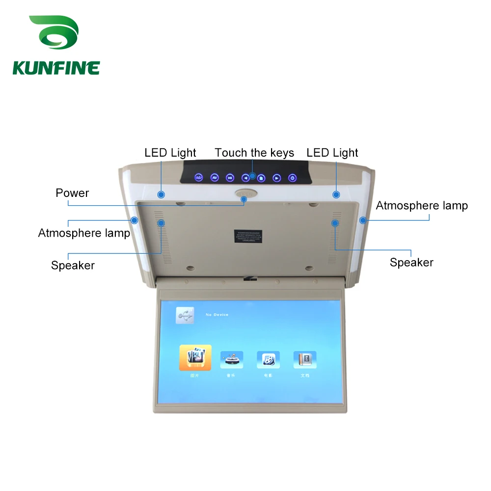 12," монитор крыши автомобиля ЖК-дисплей откидной вниз экран накладные Мультимедиа Видео потолок крыши крепление дисплей встроенный ИК/FM передатчик USB